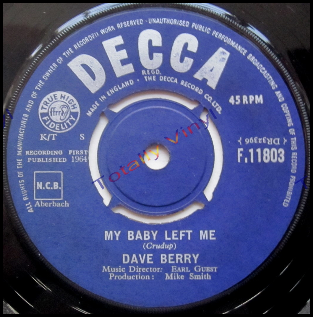 Totally Vinyl Records || Berry and the Cruisers, Dave - My baby left me