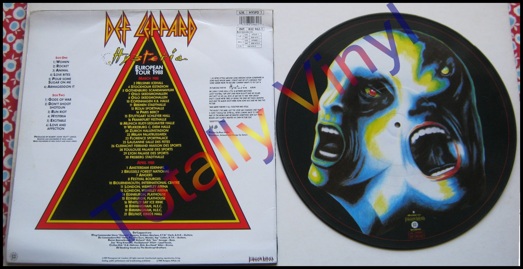 Totally Vinyl Records Def Leppard Hysteria LP Picture Disc Special Cover