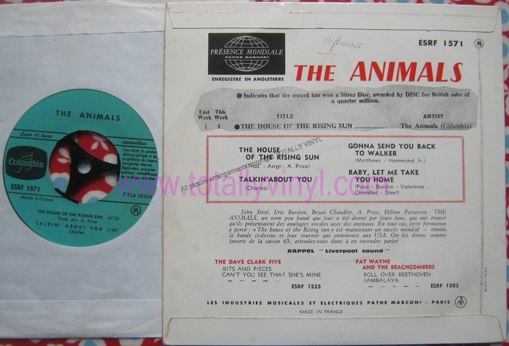 Totally Vinyl Records || Animals, The - EP: The Animals sing: The house of  the rising sun/Talkin about you/Gonna send you back to walker/Baby let me  take you home 7 inch Picture