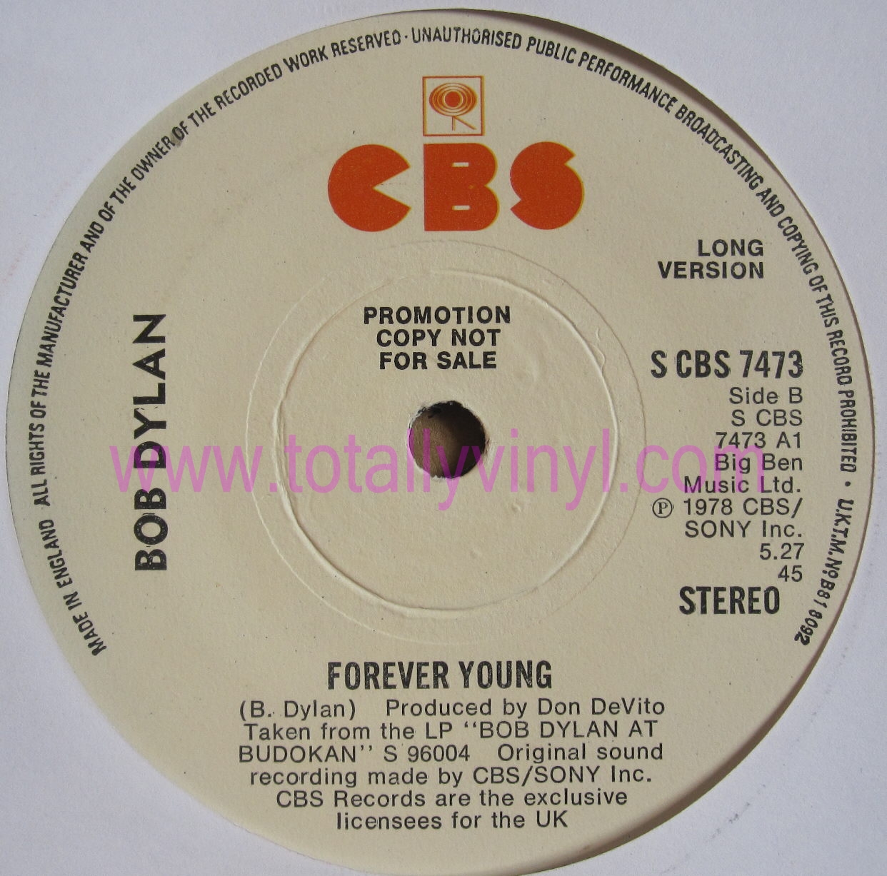 Totally Vinyl Records Dylan Bob Forever Young Live Short Version 4 25 7 Inch Promotional Issue