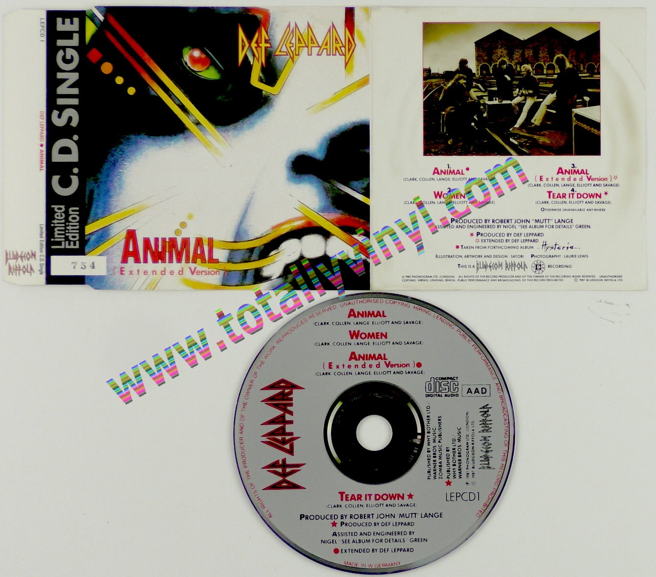 Totally Vinyl Records || Def Leppard - Animal / Women / Animal (extended  version) / Tear it down CD CD single Numbered