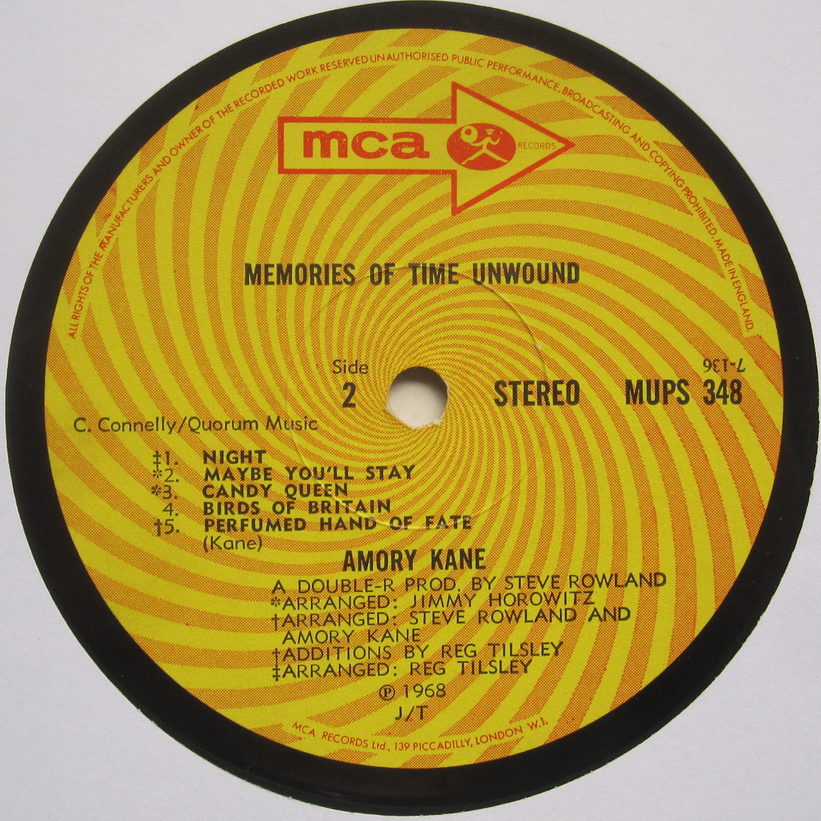 気質アップ The Amory KANE☆Memories Of Time Unwound 7” - UK Neck M ...