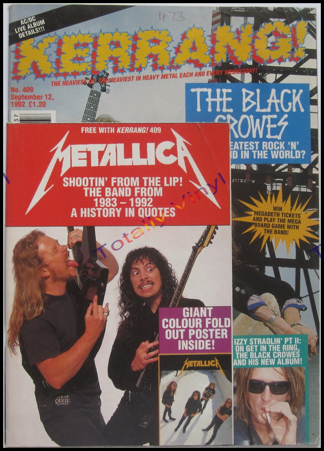 Totally Vinyl Records Metallica Kerrang Magazine 409 Shootin From The Hip Magazine Poster 