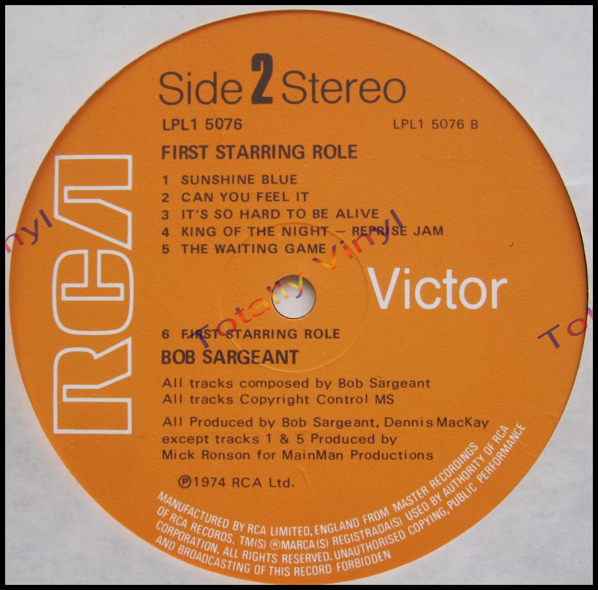 Totally Vinyl Records || Sargeant, Bob - First starring role LP