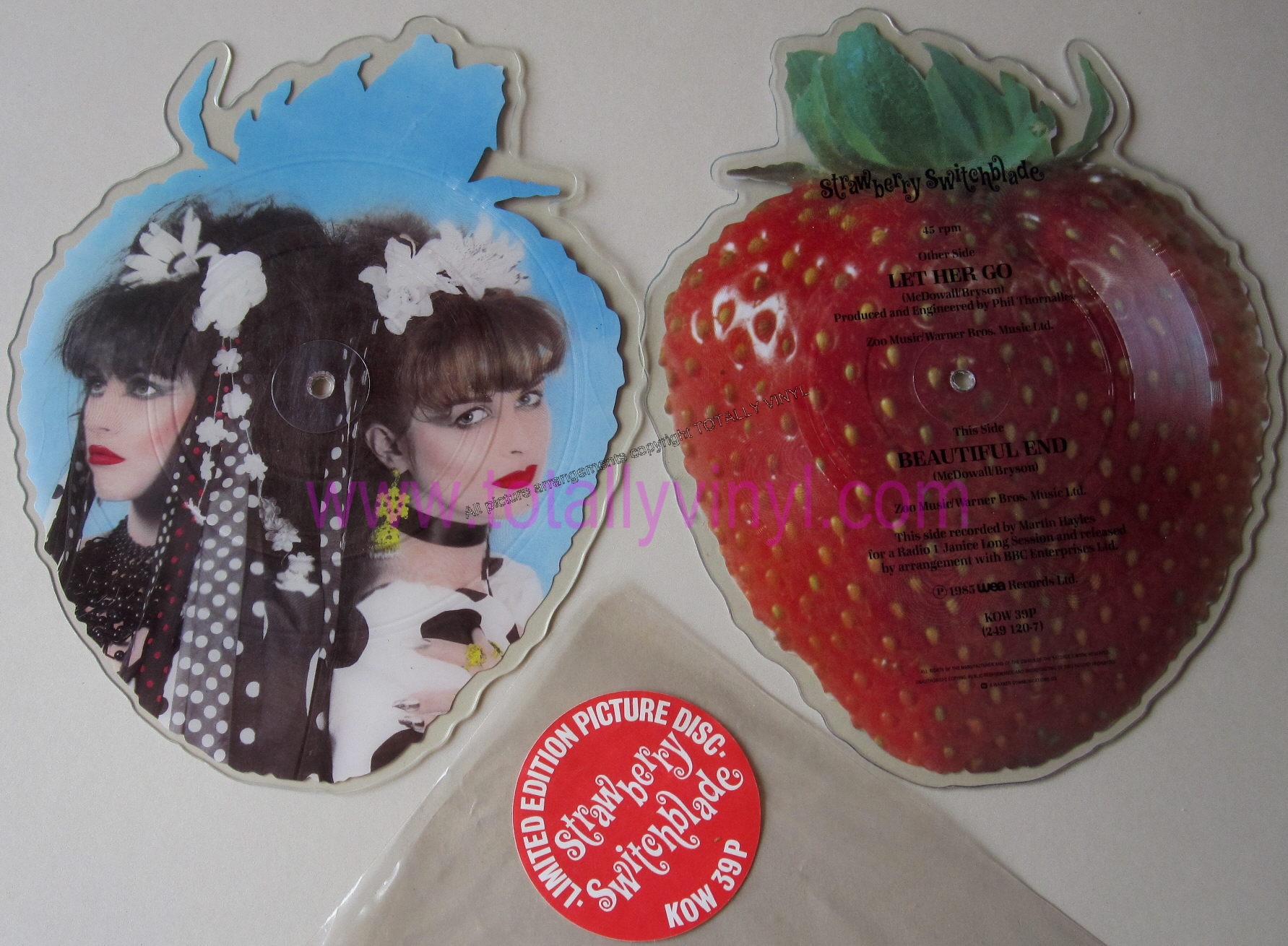 Totally Vinyl Records Strawberry Switchblade Let Her Go 7 Inch Picture Disc Shaped Vinyl